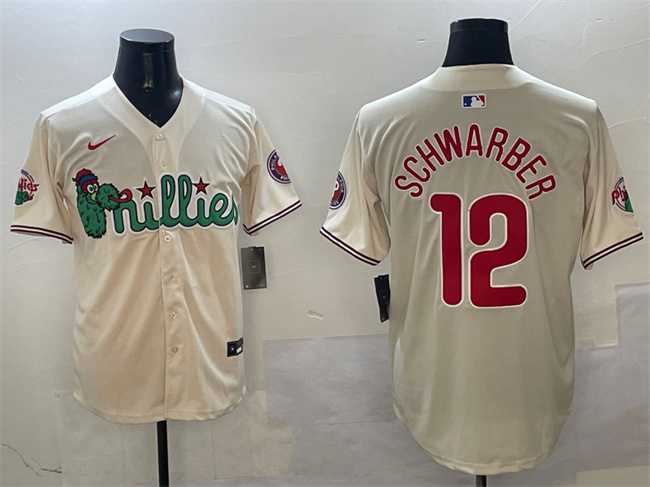 Men%27s Philadelphia Phillies #12 Kyle Schwarber Cream Phanatic Limited Stitched Jersey->philadelphia phillies->MLB Jersey